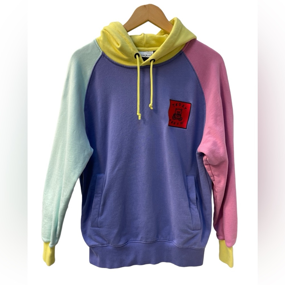 Teddy Fresh Color-block Heavyweight 100% Cotton Hoodie Size Small EUC